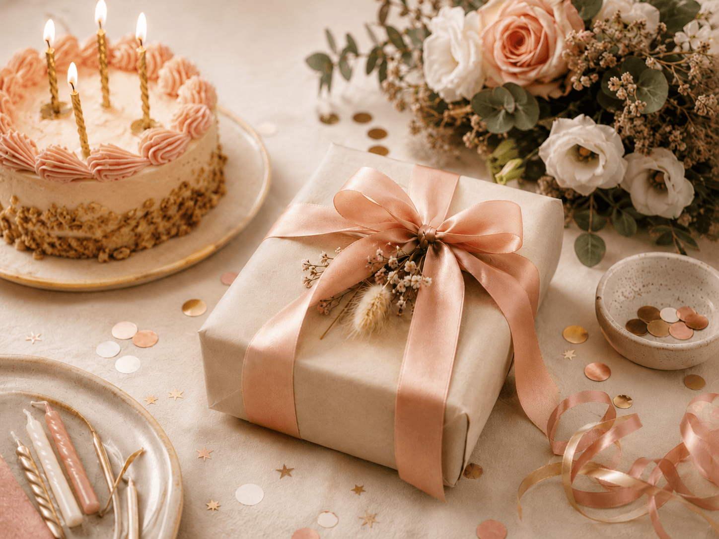 A birthday gift moment with warm ambient light