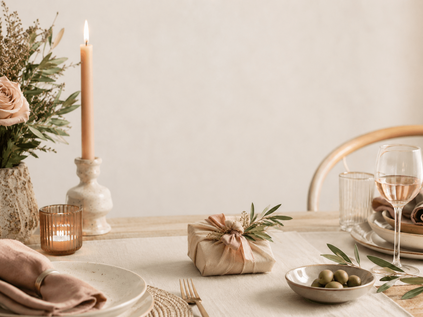 A beautiful host gift arrangement on an elegant table